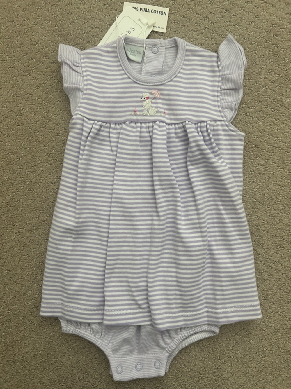 NWT Squiggles purple striped poodle apron bubble